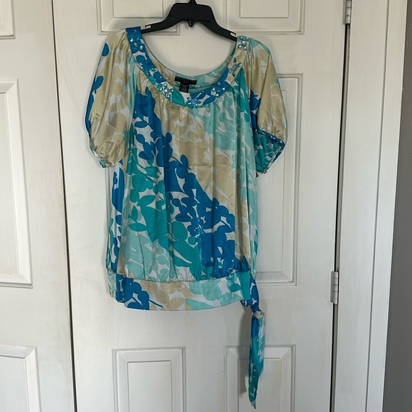 Apostrophe Blue and tan top size 16w-18w - Picture 1 of 3
